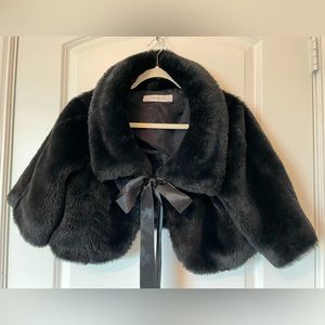 Zara Women’s Faux Fur Short Jacket with Bow- M